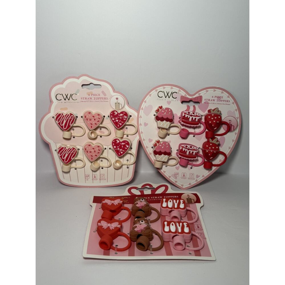 Cook With Color (CWC) Valentine's Straw Toppers Covers BNWT | 6 DIFFERENT SETS!